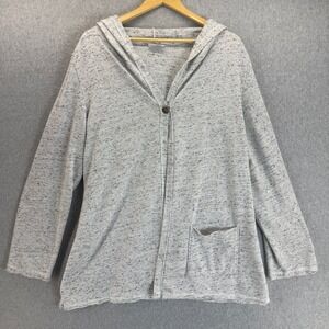 Feather Gray Speckled Knit Cardigan Hooded Open Front‎ Comfy Womens Size 3 / L